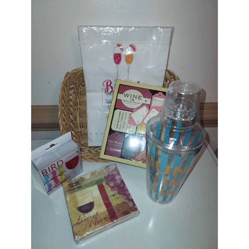 Wine Lovers Set Gift Tags Hand Towel Napkins Wine Markers Cocktail Shaker